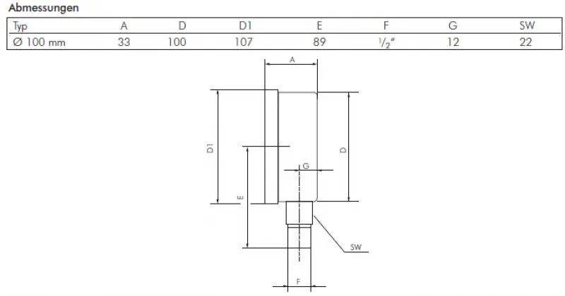 Eco-Line Glyzerinmanometer Ø 100 mm, Klasse 1.0, Anschluss unten, vibrationsfest